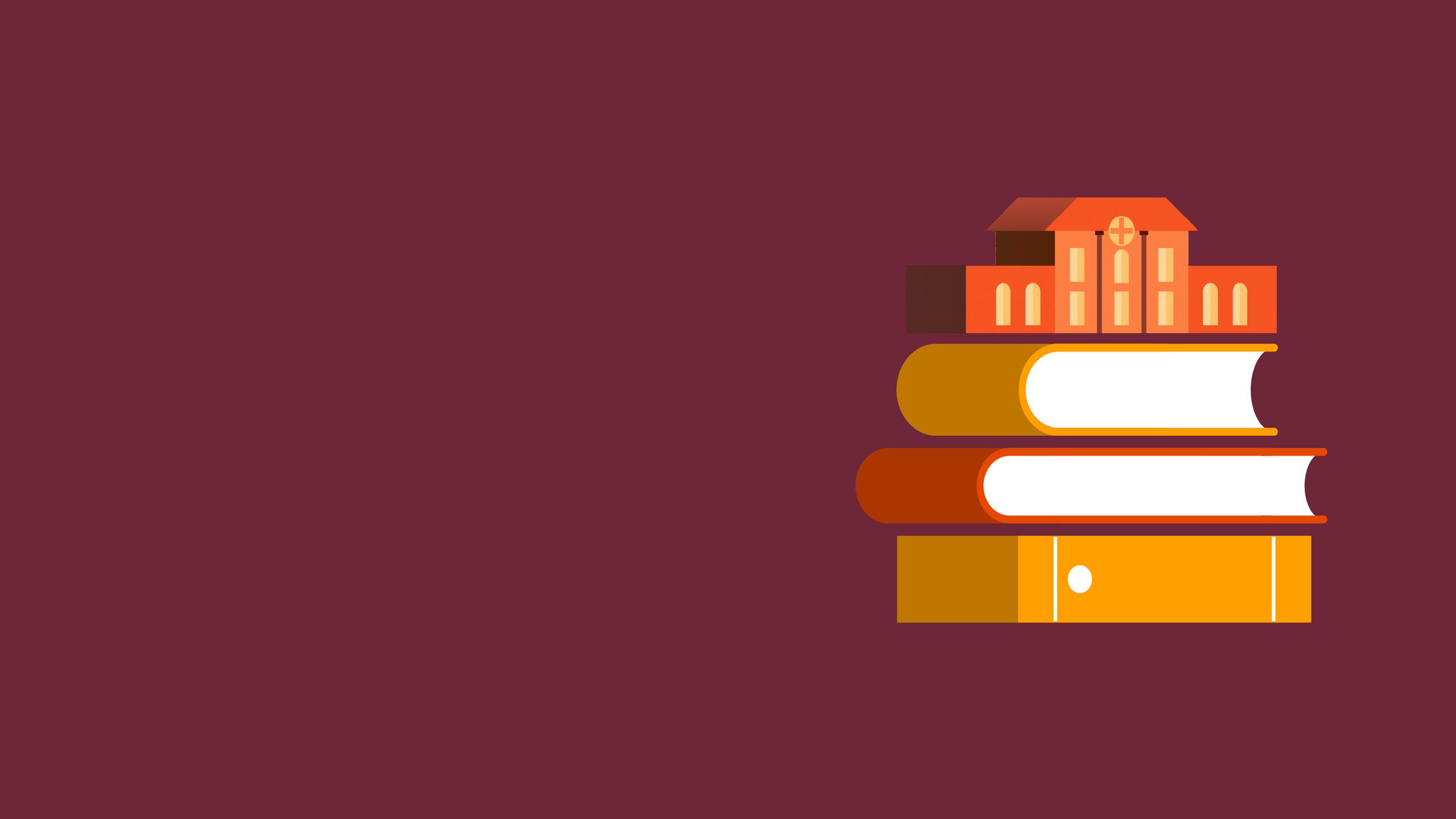 A graphic showing a stack of three books. On top of the stack of books is a miniature hospital.