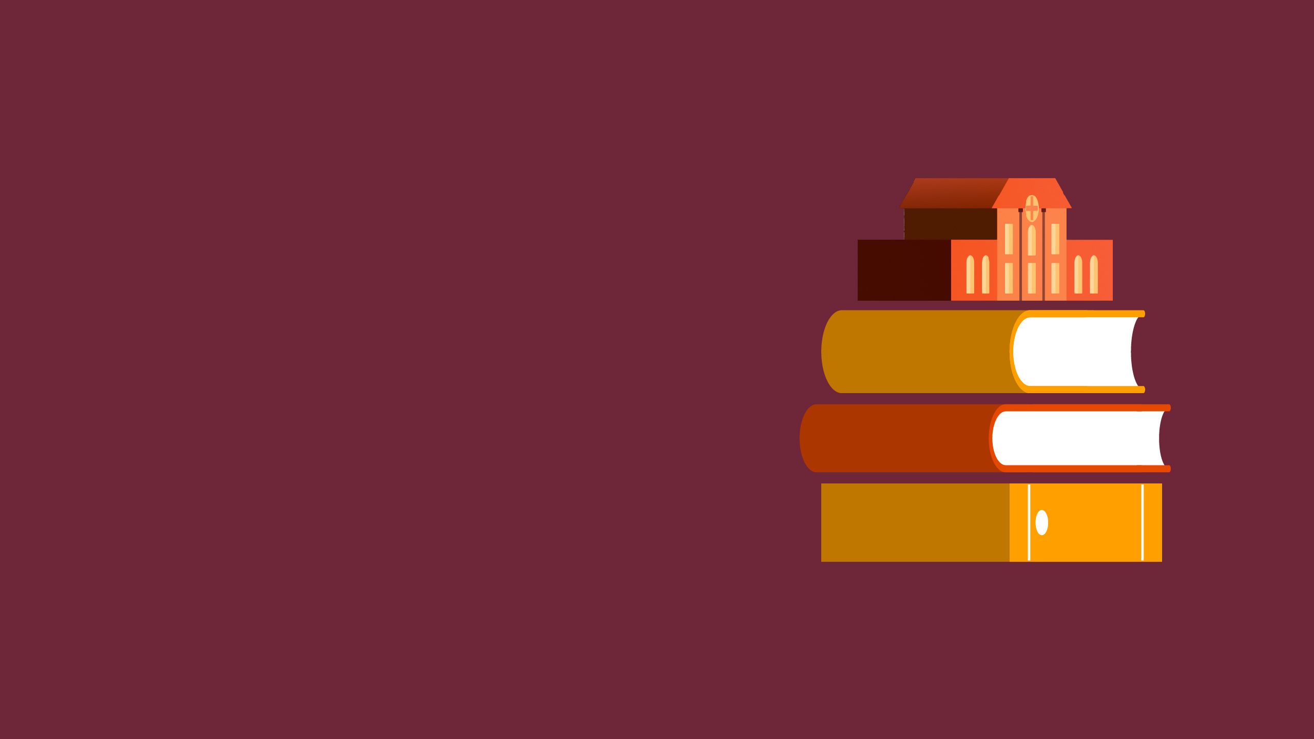 A graphic showing a stack of three books. On top of the stack of books is a miniature hospital.