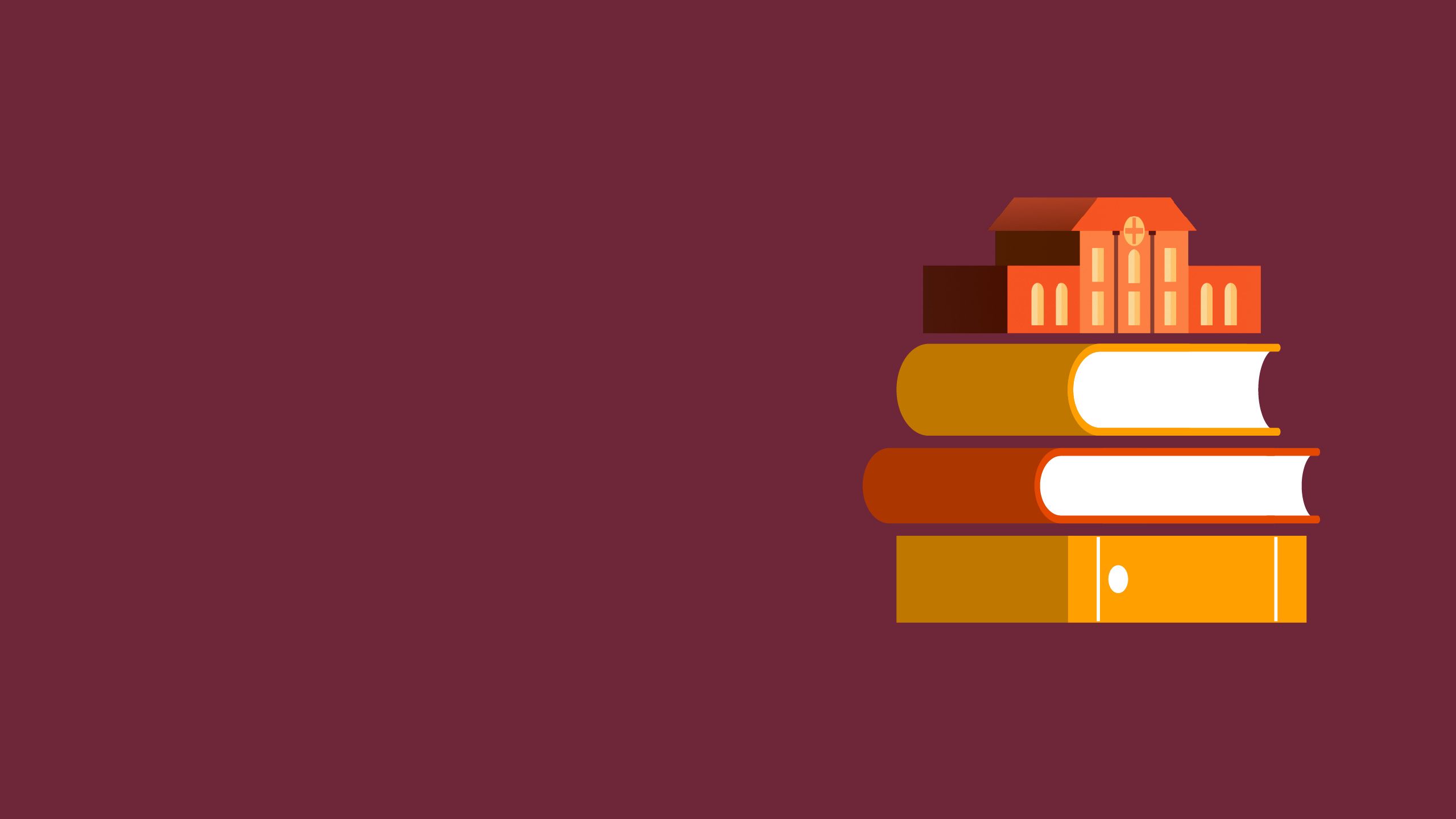 A graphic showing a stack of three books. On top of the stack of books is a miniature hospital.