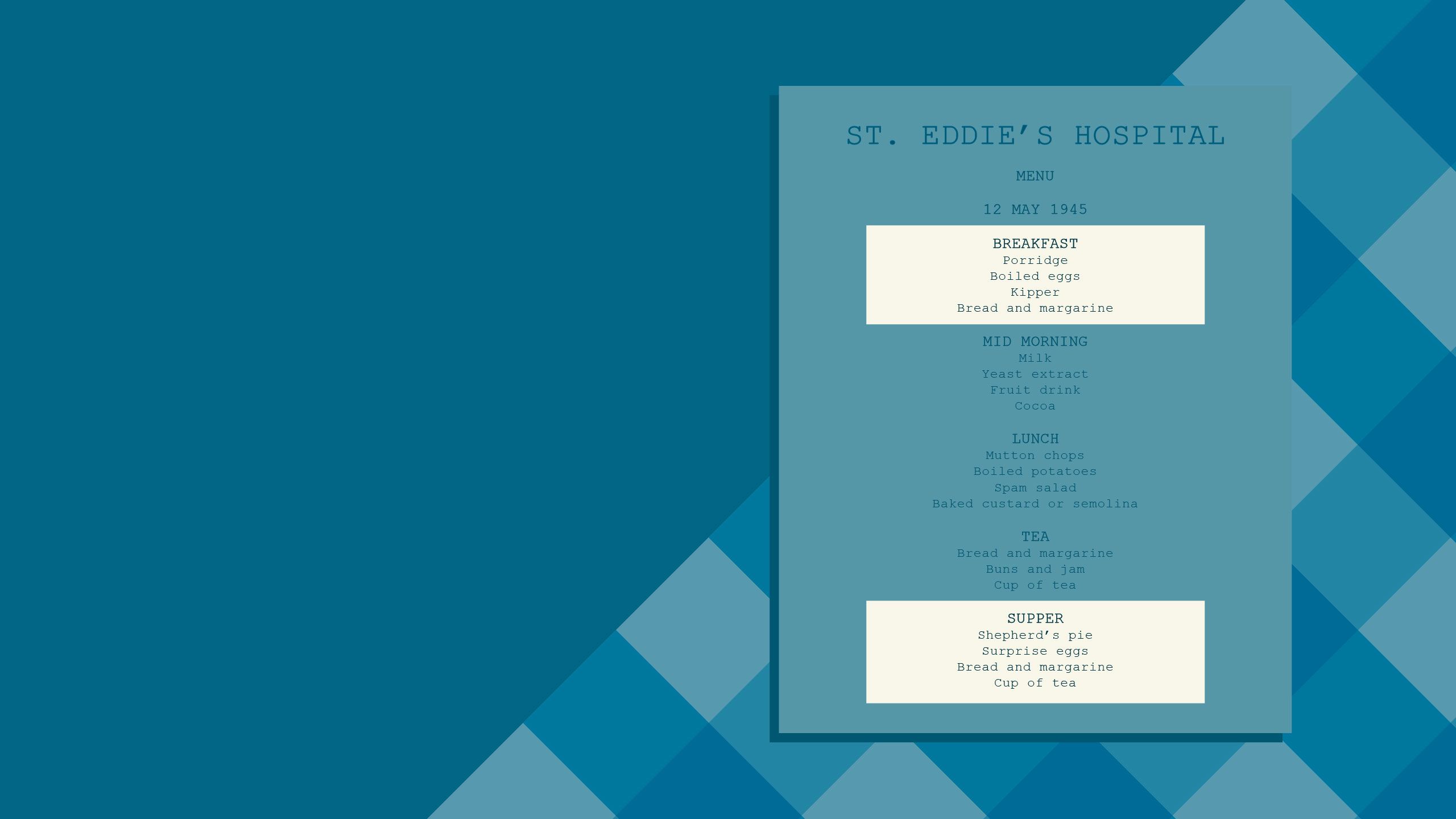 Menu from 1945