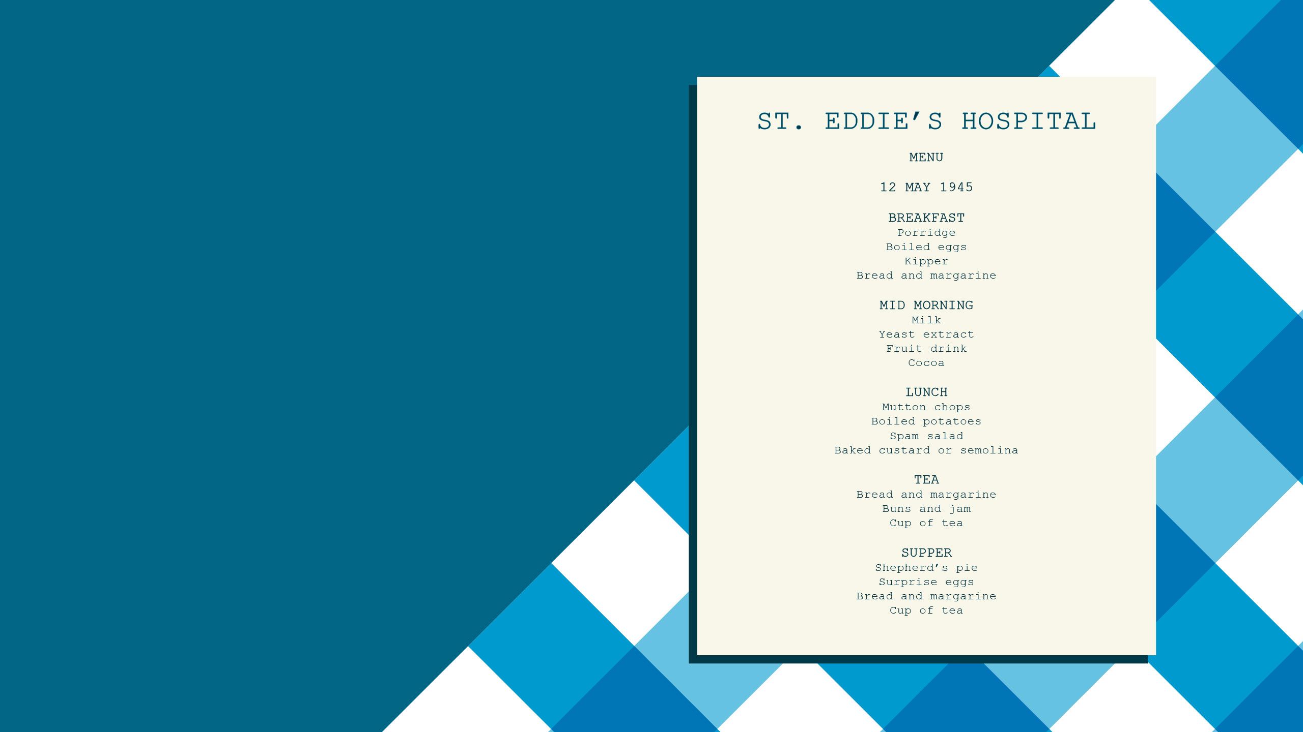 Menu from 1945